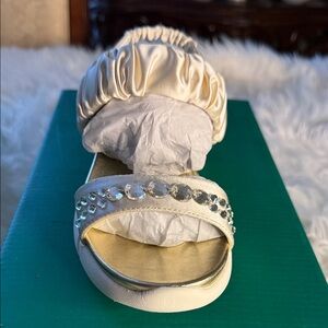 Lauren Lorraine Cream Satin Sandals with Rhinestones